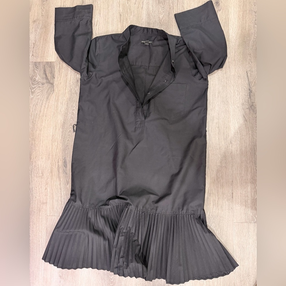 Banana Republic Black Pleated Hem Midi Shirt Dress - Picture 7 of 9